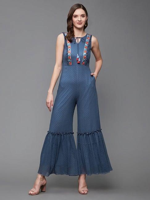 miss chase blue embroidered jumpsuit