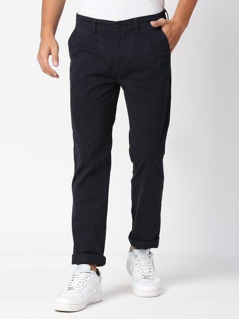 pepe jeans navy slim fit flat front trousers