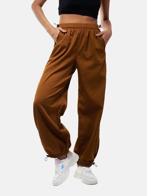 izf brown relaxed fit high rise parachute pants