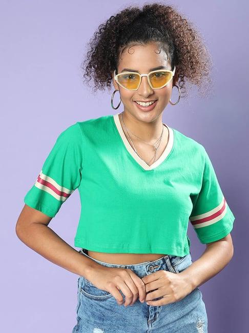 juneberry green regular fit crop t-shirt