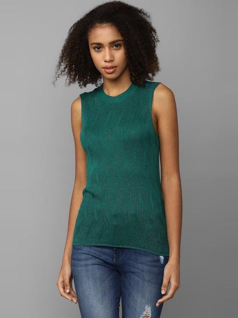 allen solly green crochet pattern top