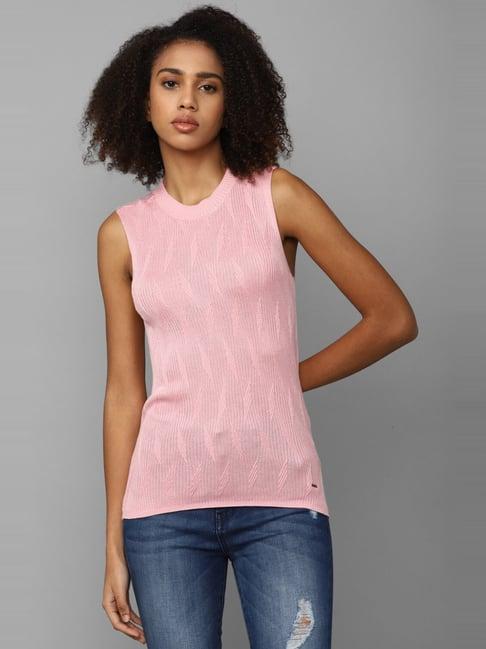 allen solly pink crochet pattern top