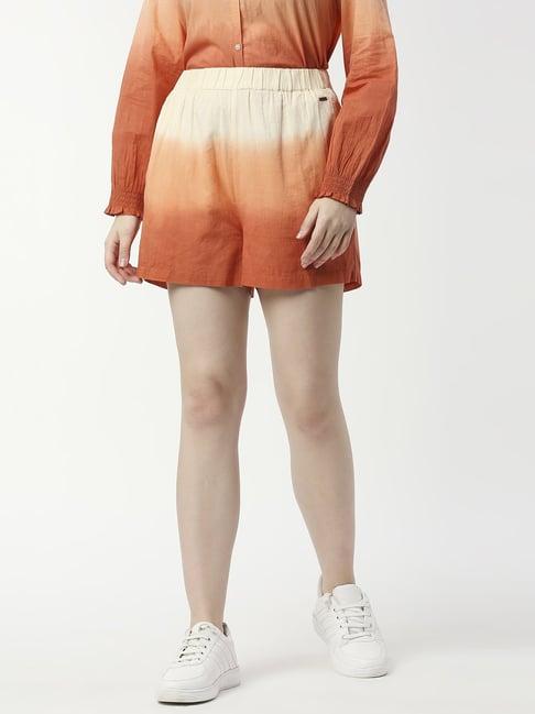 pepe jeans orange cotton tie - dye shorts