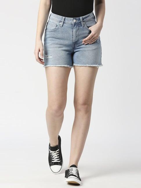 pepe jeans powder blue cotton high rise shorts