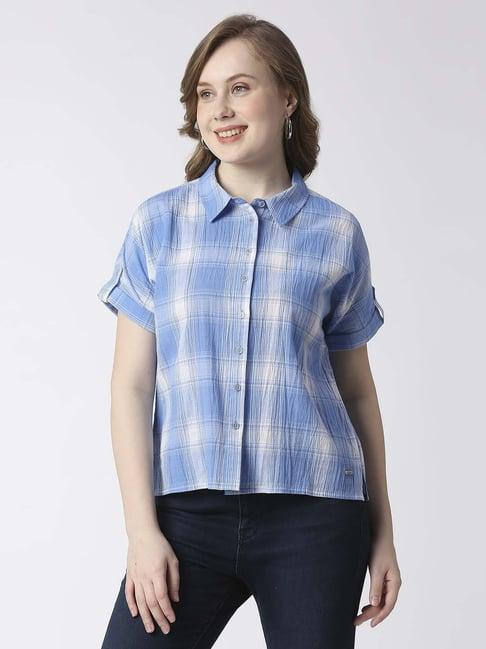 pepe jeans blue cotton chequered shirt