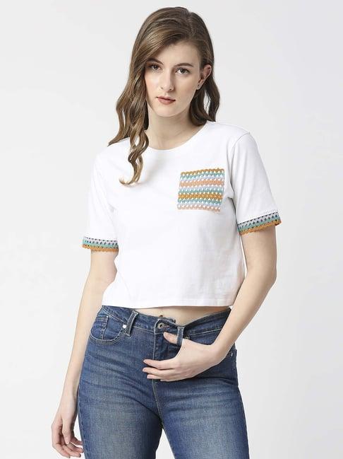 pepe jeans white cotton lace work t-shirt