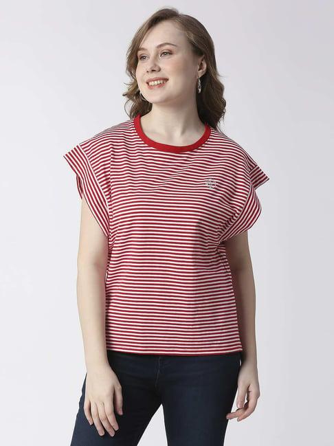 pepe jeans red cotton striped t-shirt