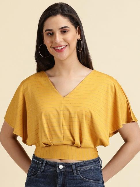 showoff mustard striped crop top