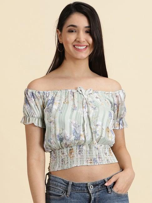 showoff sage green floral print crop top