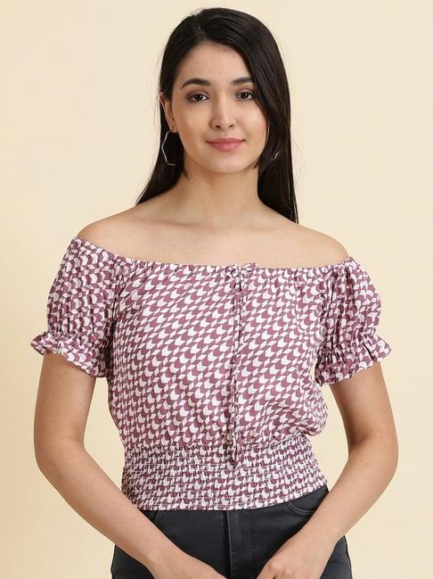 showoff white & mauve printed crop top