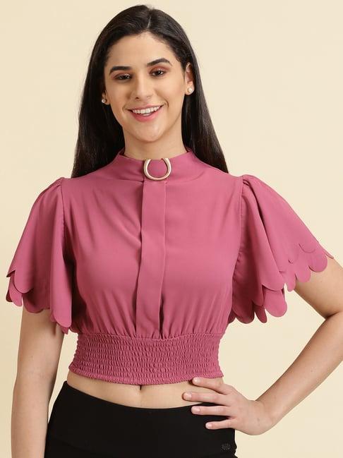 showoff pink regular fit crop top