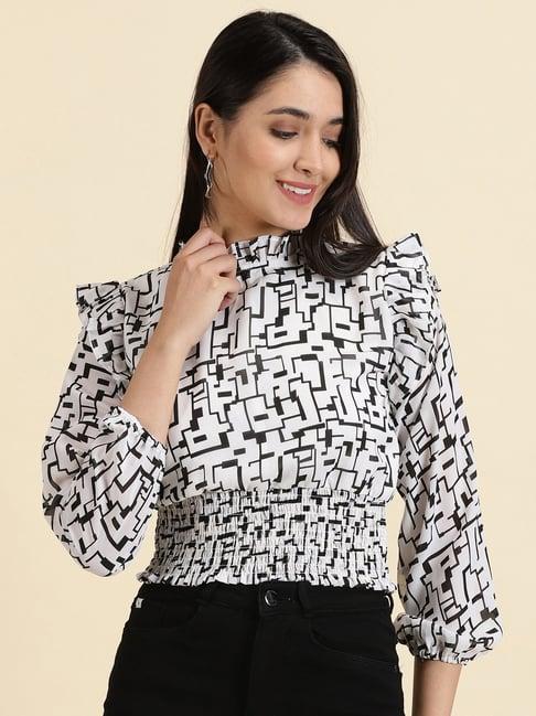 showoff white & black printed crop top