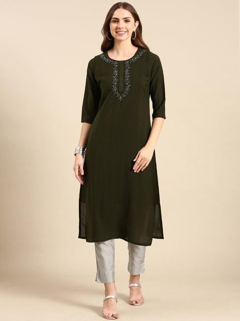 showoff olive embellished kurta