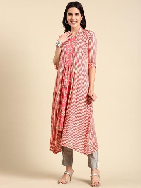 showoff coral striped kurta