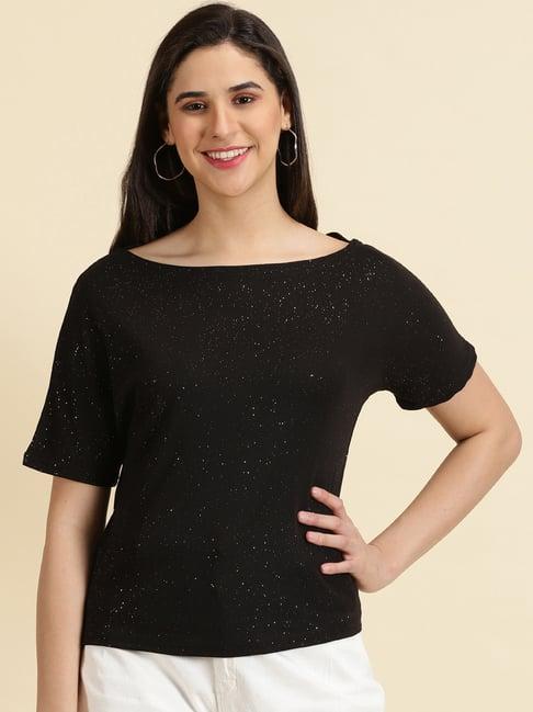 showoff black cotton textured top