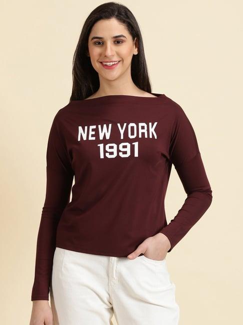 showoff maroon cotton graphic print top