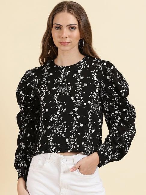 showoff black & white floral print crop top