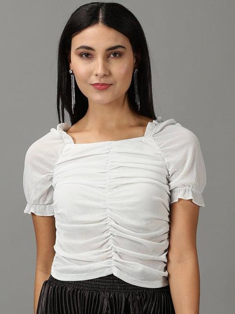 showoff white regular fit crop top