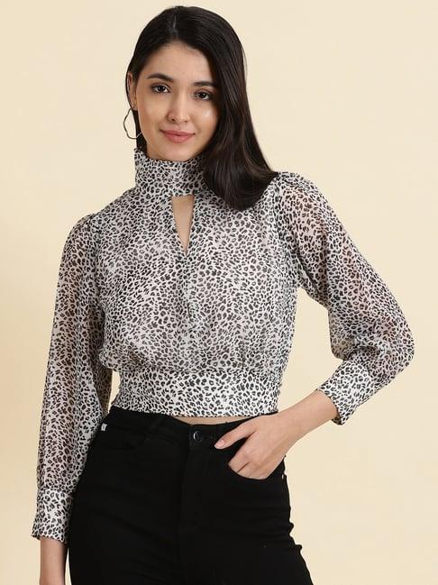 showoff white & black printed crop top