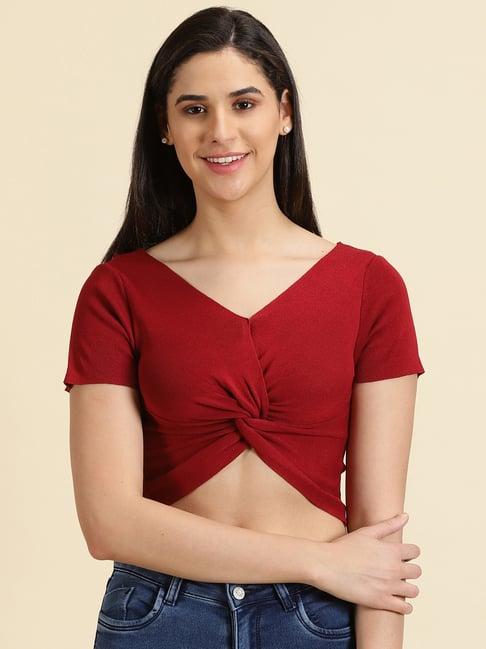 showoff maroon regular fit crop top