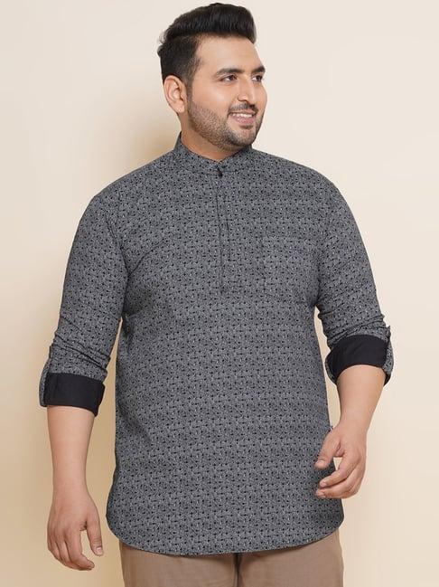 john pride black regular fit printed plus size kurta