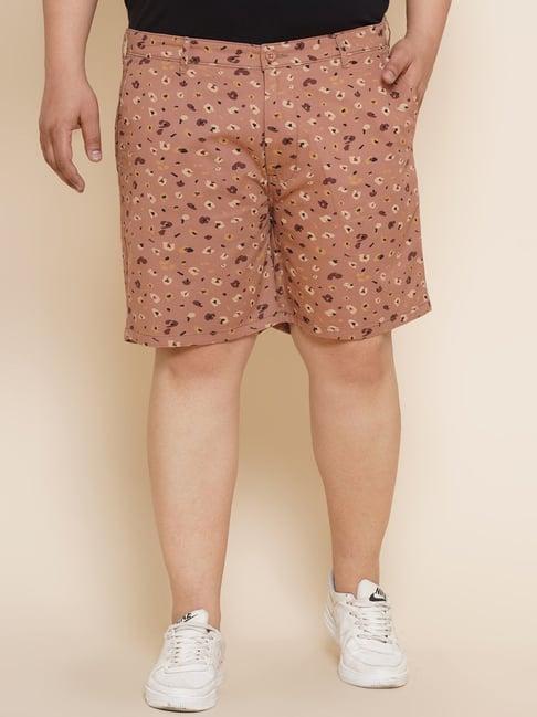 john pride brown regular fit print plus size shorts