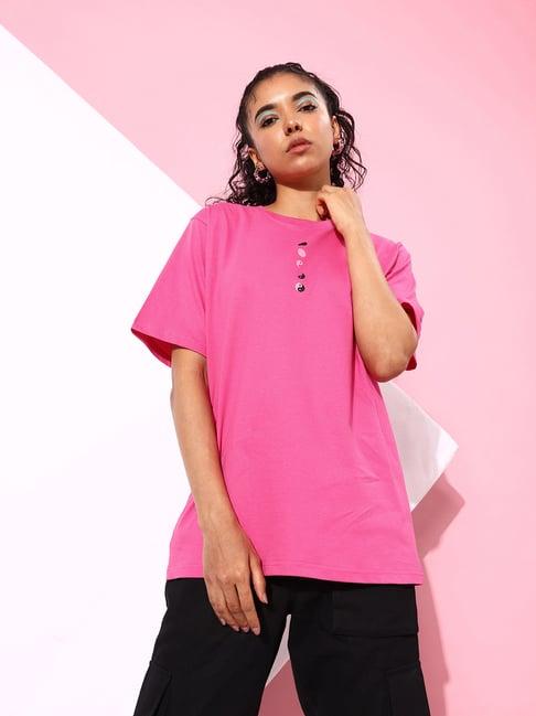 dillinger fuchsia cotton printed oversized t-shirt