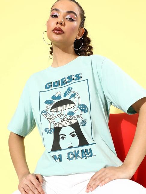 dillinger turquoise cotton graphic print oversized t-shirt