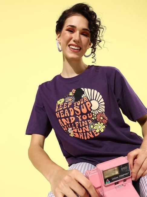 dillinger purple cotton graphic print oversized t-shirt