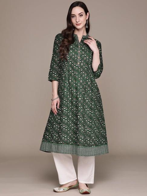 anubhutee green printed a line kurta