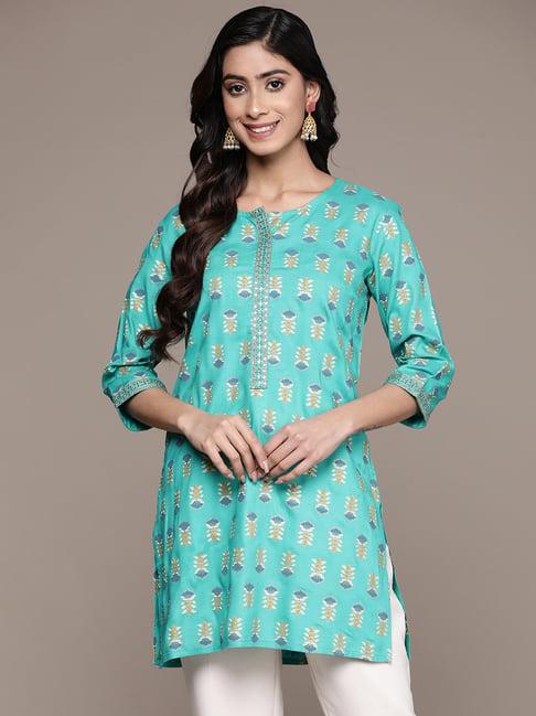 anubhutee turquoise floral straight kurti