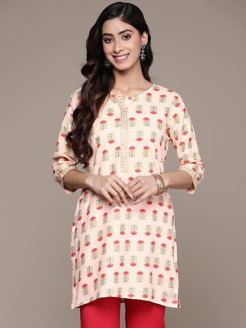 anubhutee peach floral straight kurti