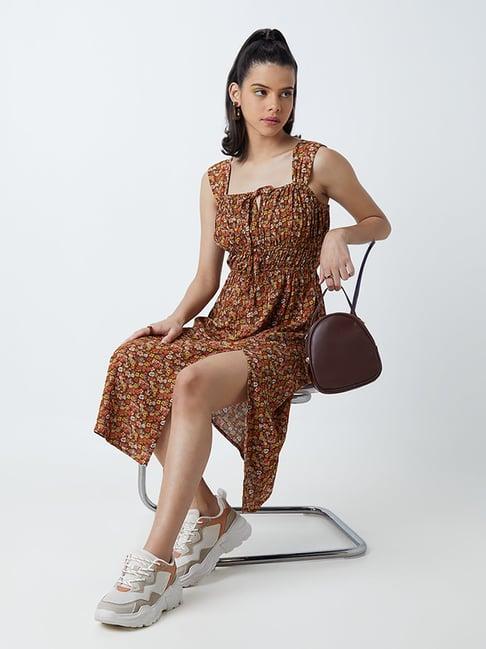 nuon by westside brown floral-patterned dress