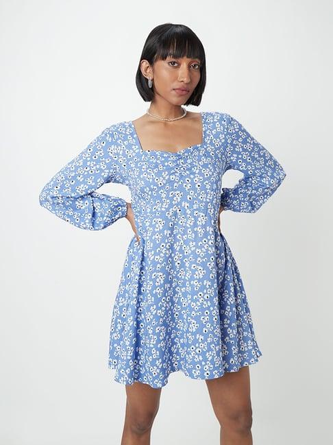 nuon by westside blue floral-printed dress