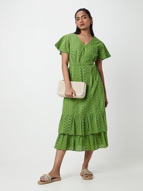 lov by westside green schiffli design tiered dress