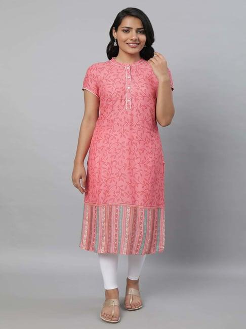 aurelia pink & white printed kurta pant set