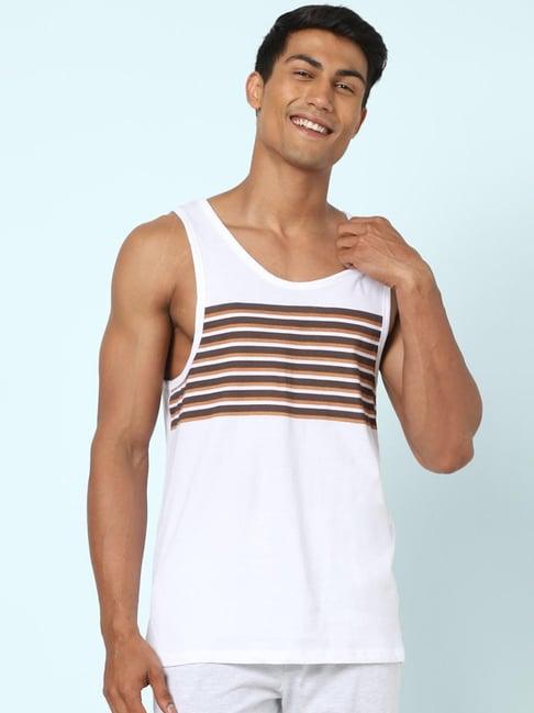 ajile by pantaloons white cotton slim fit striped vest