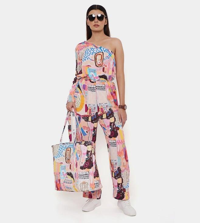 ps pret by payal singhal peach trance print crepe one shoulder jumpsuit