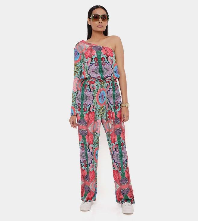 ps pret by payal singhal red enchanted print crepe one shoulder jumpsuit