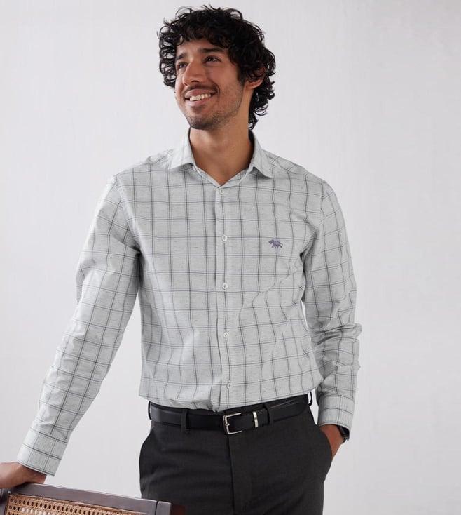 andamen grey silver sand grid shirt - regular fit