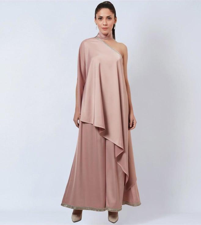 first resort by ramola bachchan powder pink one-shoulder asymmetric tunic