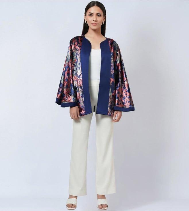 first resort by ramola bachchan blue & rose gold floral velvet cape