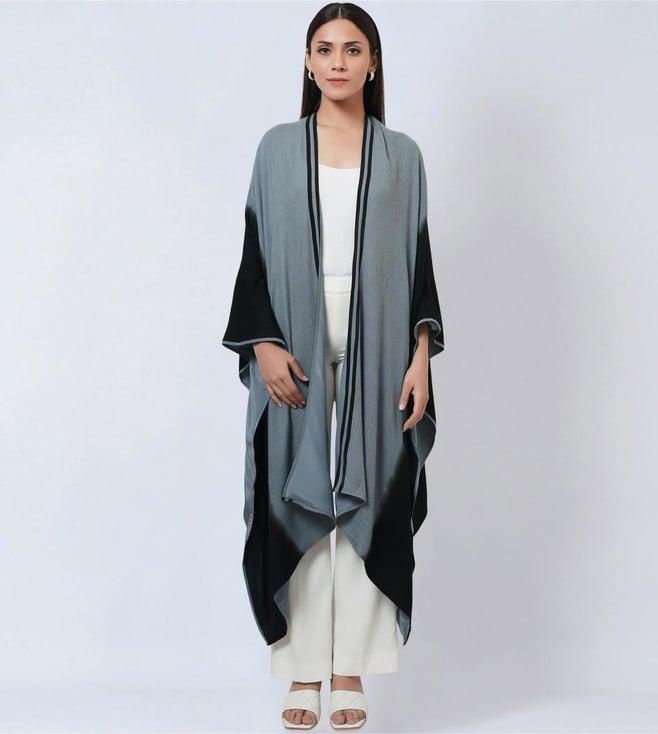 first resort by ramola bachchan grey & black ombre cashmere cape