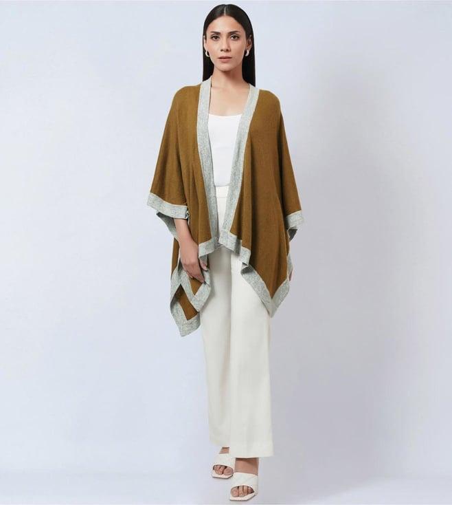 first resort by ramola bachchan tawny & grey long knitted cashmere cape