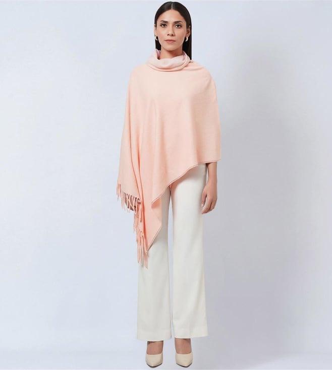 first resort by ramola bachchan pink asymmetrical cowl neck embellished cashmere poncho