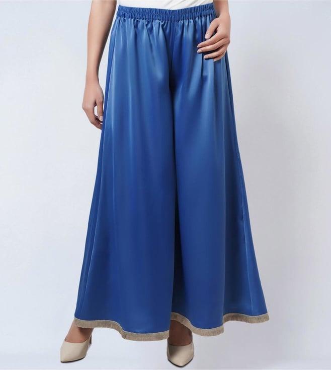 first resort by ramola bachchan azure blue wide leg pants with lace