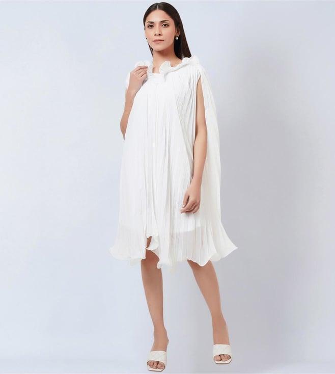 first resort by ramola bachchan white asymmetrical pleated dress