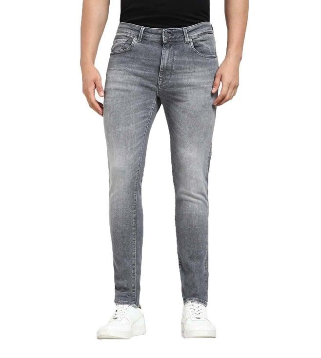 selected homme slim dark grey denim lightly washed mid rise jeans