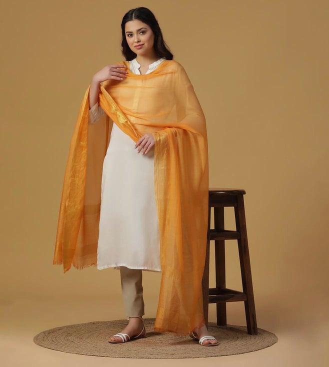 shingora mustard dobby woven zari dupatta