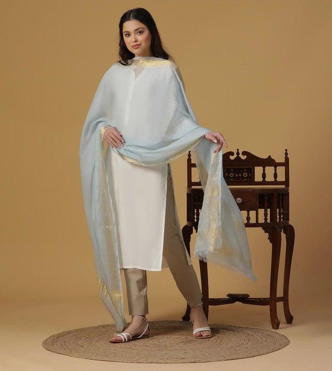 shingora sky blue dobby woven zari dupatta